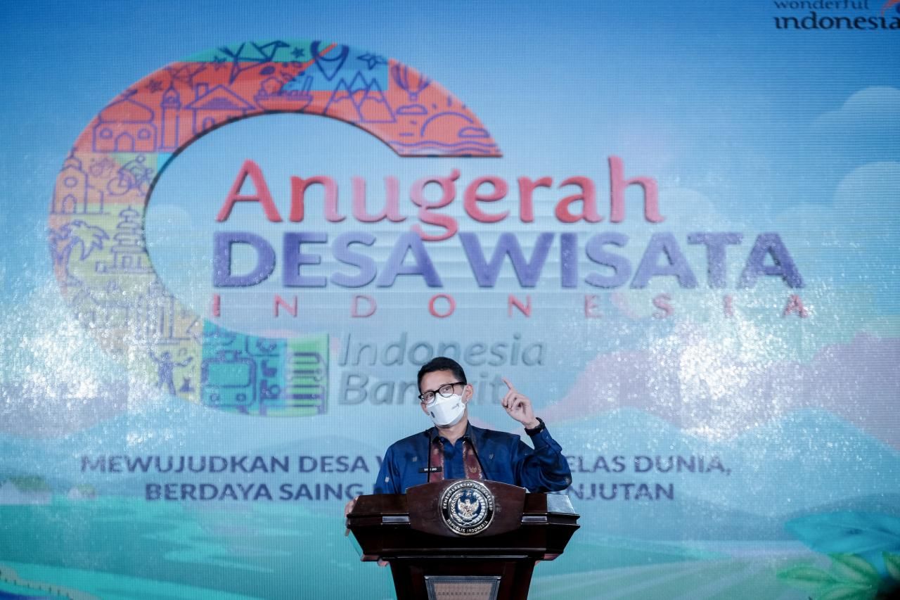 Menparekraf Sandiaga Uno dalam salah satu pidatonya mengenai Anugerah Desa Wisata Indonesia, di Jakarta beberapa waktu yang lalu. (Foto: Biro Komunikasi Kemenparekraf/WonderfulImageid)